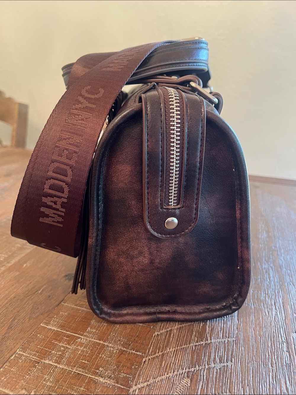 Made in NYC Distressed Brown Crossbody Satchel - Picture 2 of 10